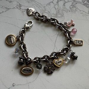Brighton Brand Silver Charm Bracelet with Cancer Awareness Pink and Gold Accents